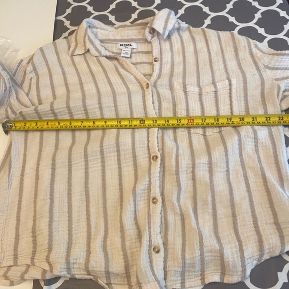 RSQ Beige Striped Button Down Shirt - Picture 7 of 9